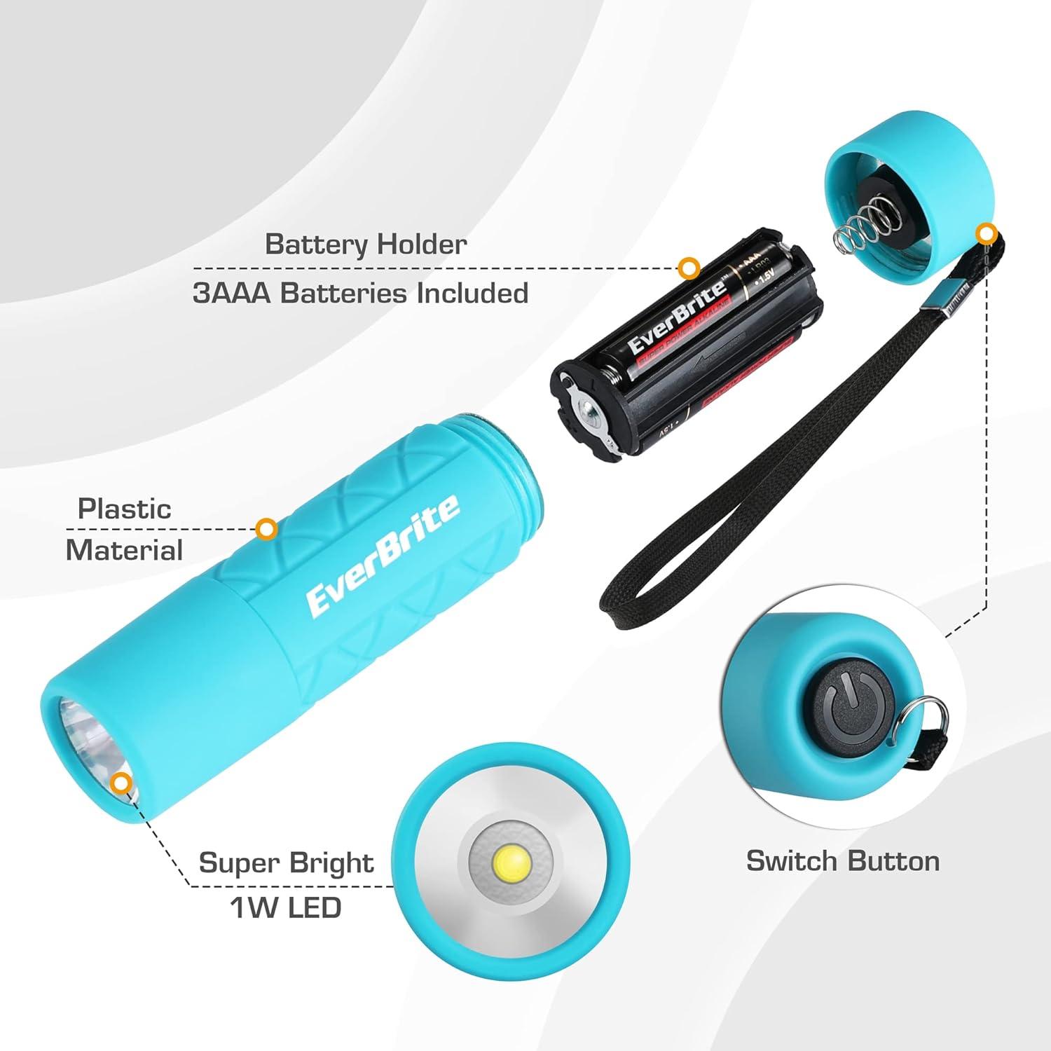 image:imageEverBrite UV Blacklight Flashlights 3Pack Set 9 LEDs 395nm Mini Black Light for Neon Glow Art Class Teaching Scorpions Pets Stains Urine 9 AAA Batteries IncludedE000080 Mix Color 6Pack