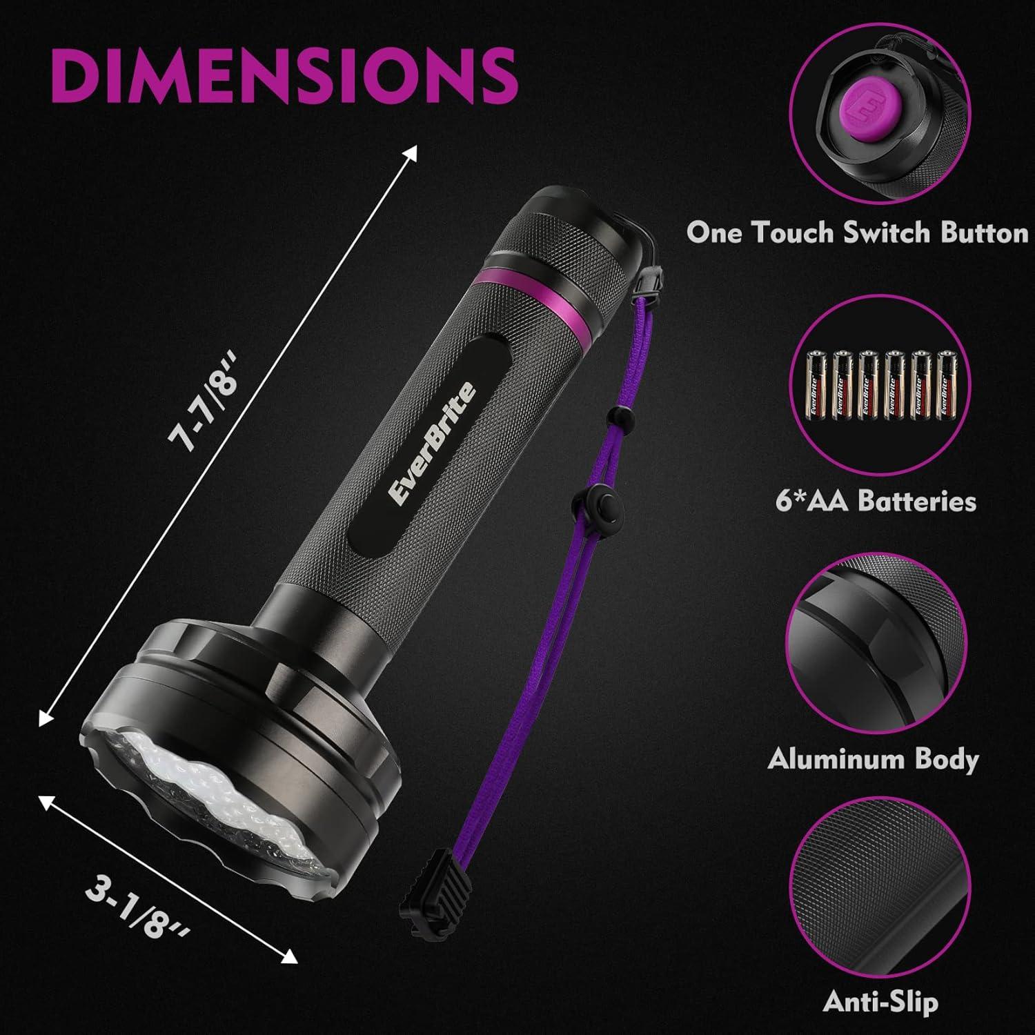 image:imageEverBrite UV Flashlight 100 LED Blacklight Flashlights 395nm Black Light Flashlight for Pet Urine Detection Scorpions Dry Stains Bed Bug Batteries Included