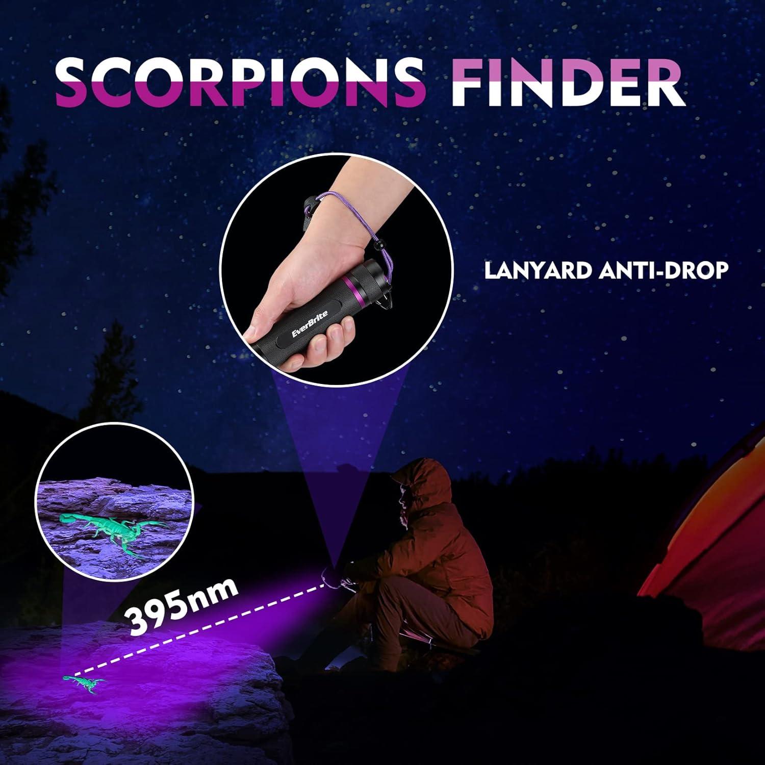 image:imageEverBrite UV Flashlight 100 LED Blacklight Flashlights 395nm Black Light Flashlight for Pet Urine Detection Scorpions Dry Stains Bed Bug Batteries Included