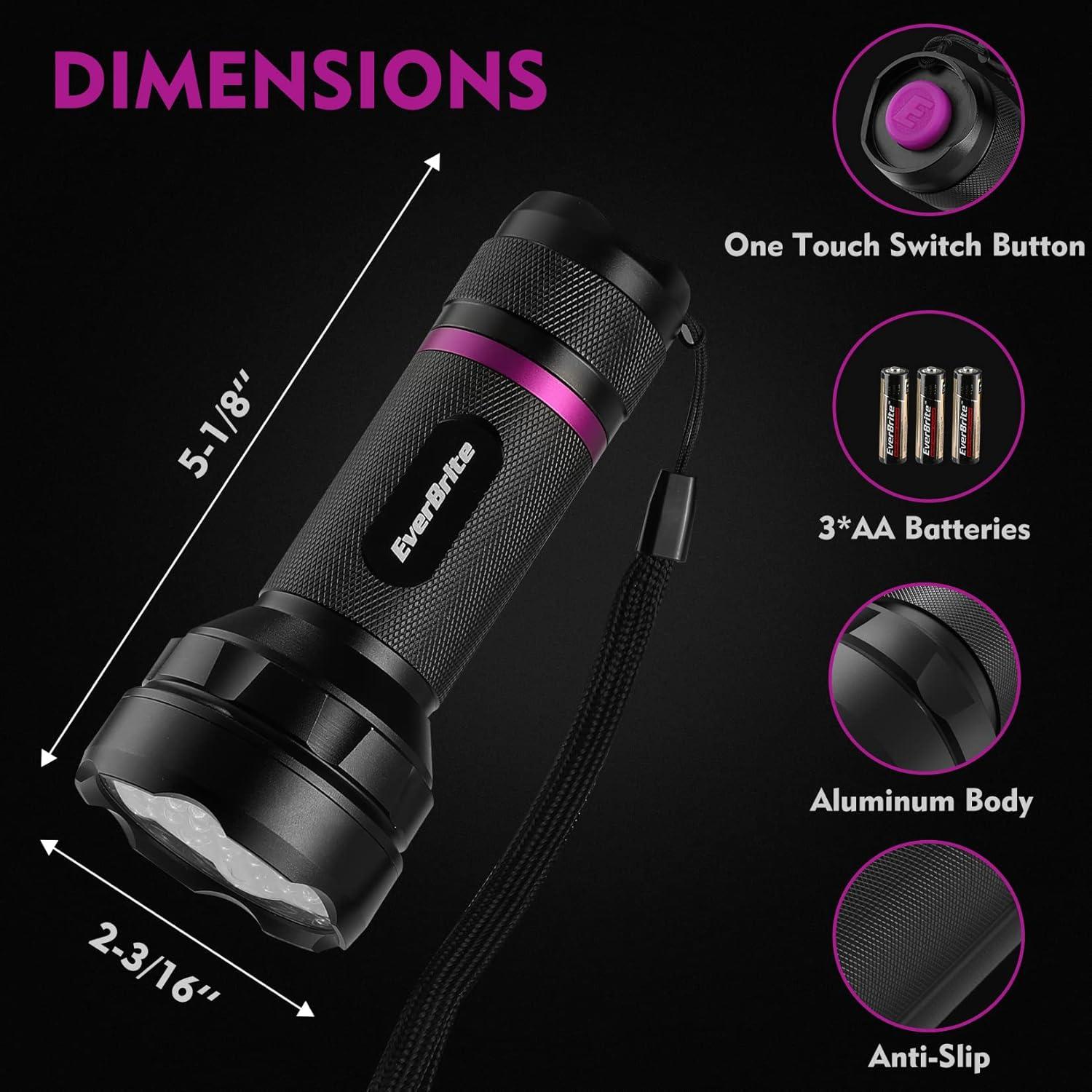 image:imageEverBrite UV Flashlight 51 LED Blacklight Flashlights 395nm Black Light Flashlight for Pet Urine Detection Scorpions Dry Stains Bed Bug Batteries Included