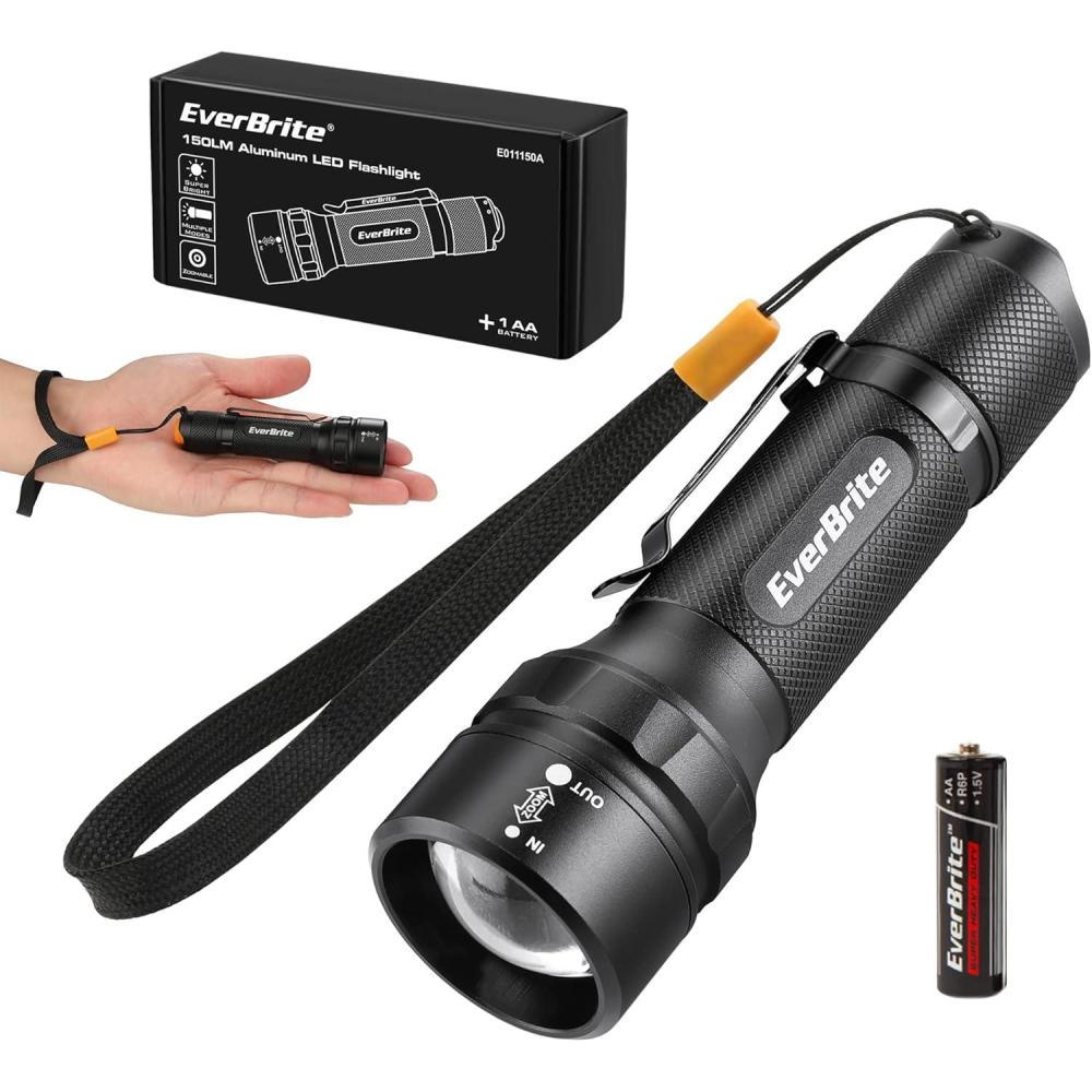 image:imageEverBrite 150 Lumen Super Small Mini LED Flashlight 3 Lighting Modes Zoomable Adjustable Focus for Camping Hiking Fishing Running Power Outages amp Emergencies 1 AA Battery Included