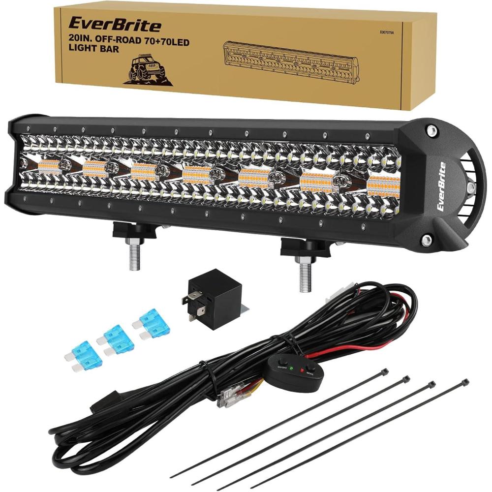 image:imageEverBrite 20Inch 420W Spot Flood ComboLight Bar Triple Row Car Led Lights OffRoad Wiring Harness and Remote IP67 Waterproof 6 Modes White amp Amber LED for Truck ATV UTV SUV