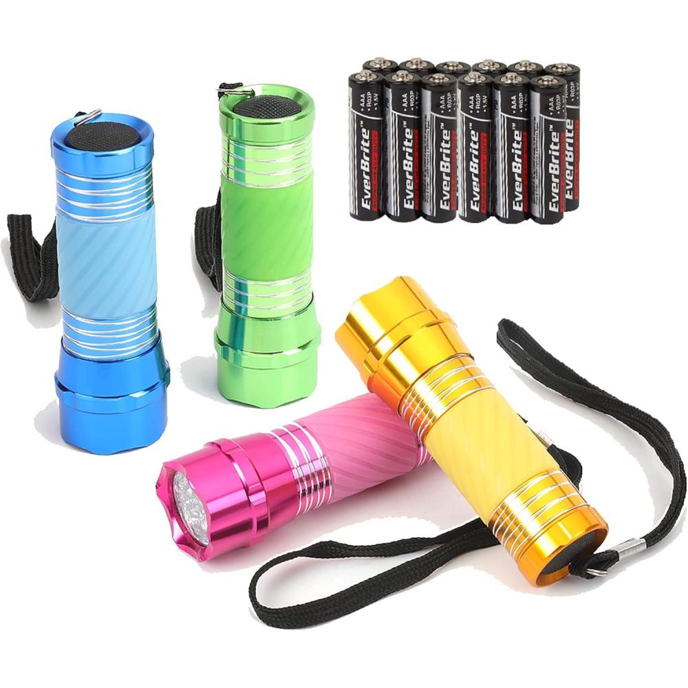 image:imageEverBrite 30Pack Mini Flashlight Set Aluminum LED Handheld Torches with Lanyard Assorted Colors 90xAAA Batteries Included for Emergency Night Reading Camping Power Outage Bulk Holiday Gifts4pack multicolor