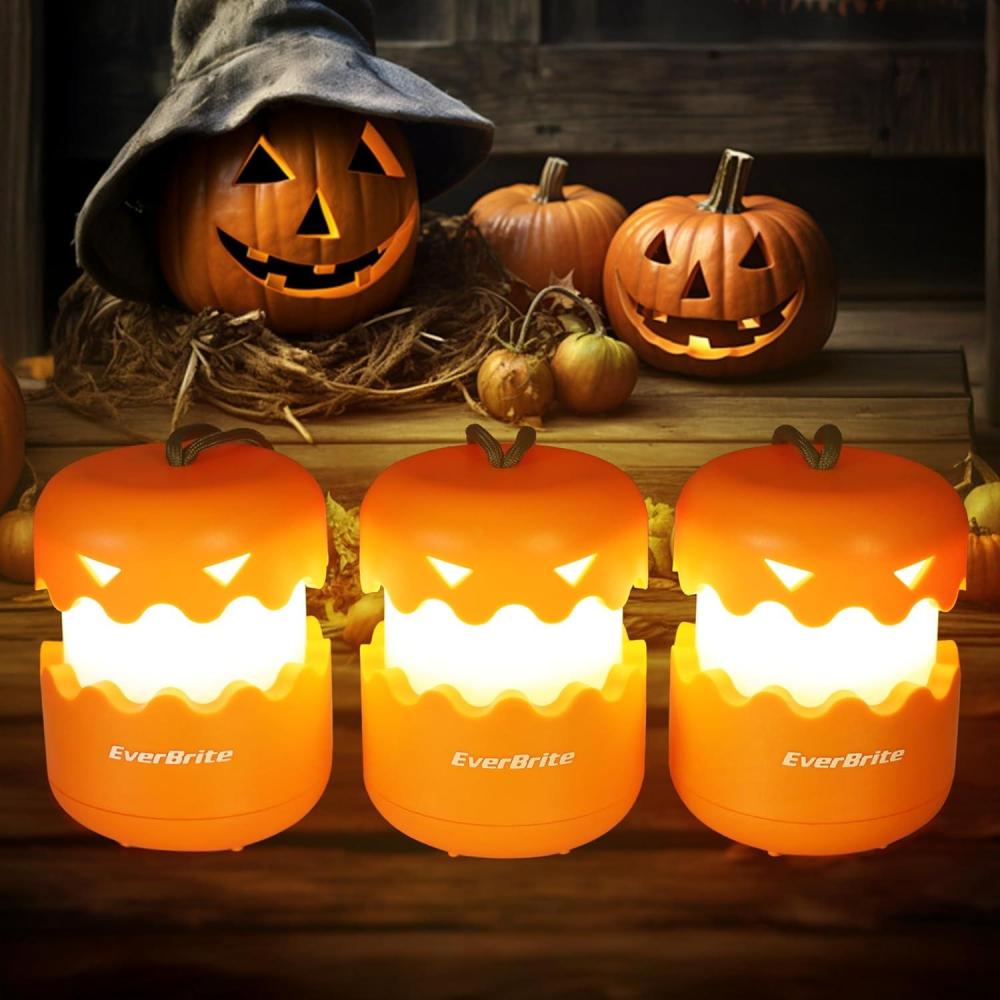 image:imageEverBrite 3Pack Halloween Pumpkin Lantern Collapsible Jack O Lantern Pumpkins with Lanyard Halloween Party Favors Light up Pumpkin Outdoor for Halloween Party Decoration Battery IncludedOrange