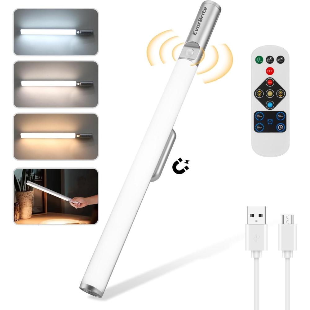 image:imageEverBrite 88LED Under Cabinet Lighting Remote Control Motion Sensor Light Indoor 3 Color Temperatures amp Dimmable 2600mah Rechargeable Magnetic Under Counter Lights for Kitchen Bedroom Stairs