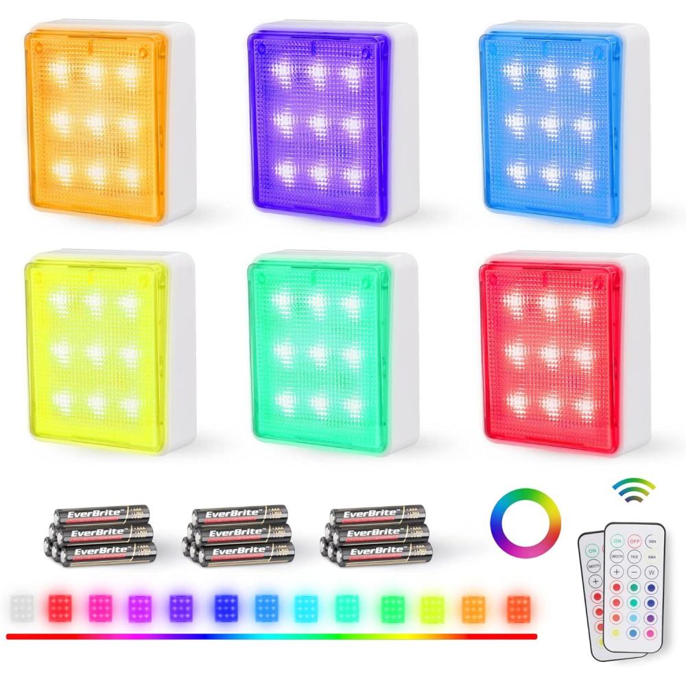 image:imageEverBrite Closet Light LED Tap Lights Push Lights with Remote Control Battery Powered Stick On Lights for Kitchen Cabinet Under Counter Bedroom 6PCSMulticolor
