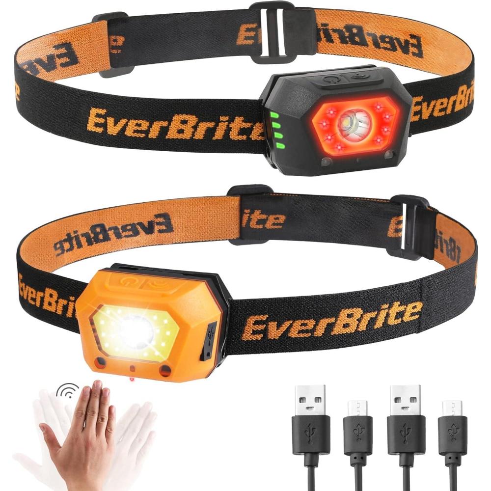 image:imageEverBrite Headlamps Rechargeable Small Led Head Lamps with Motion Sensor for PostDisaster Reconstruction Power Failure Outage Emergency 2 Pack
