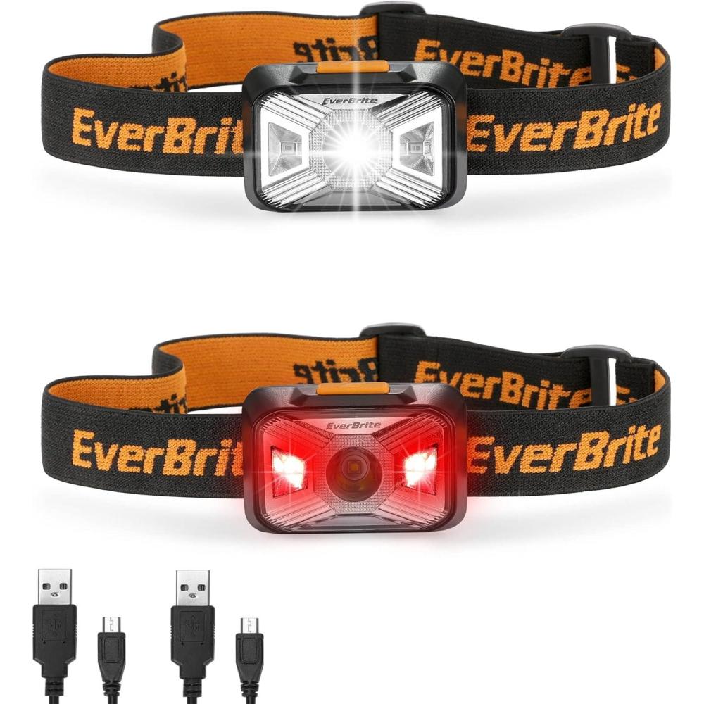 image:imageEverBrite Headlamps Rechargeable with Red Light Outdoor LED Flashlight Head Lamps Waterproof Dustproof Gear for Hiking Camping Essentials 2 Pack