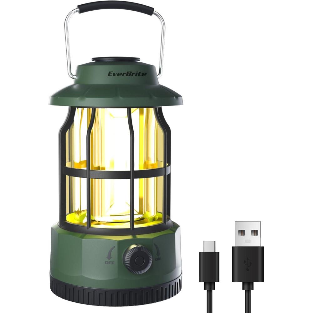 image:imageEverBrite LED Camping Lantern USB C Rechargeable Lantern with Stepless Dimming Vintage Portable Camping Lights amp Lanterns Lanterns for Power Outages Hurricane Emergency Fishing Home and MoreGreen