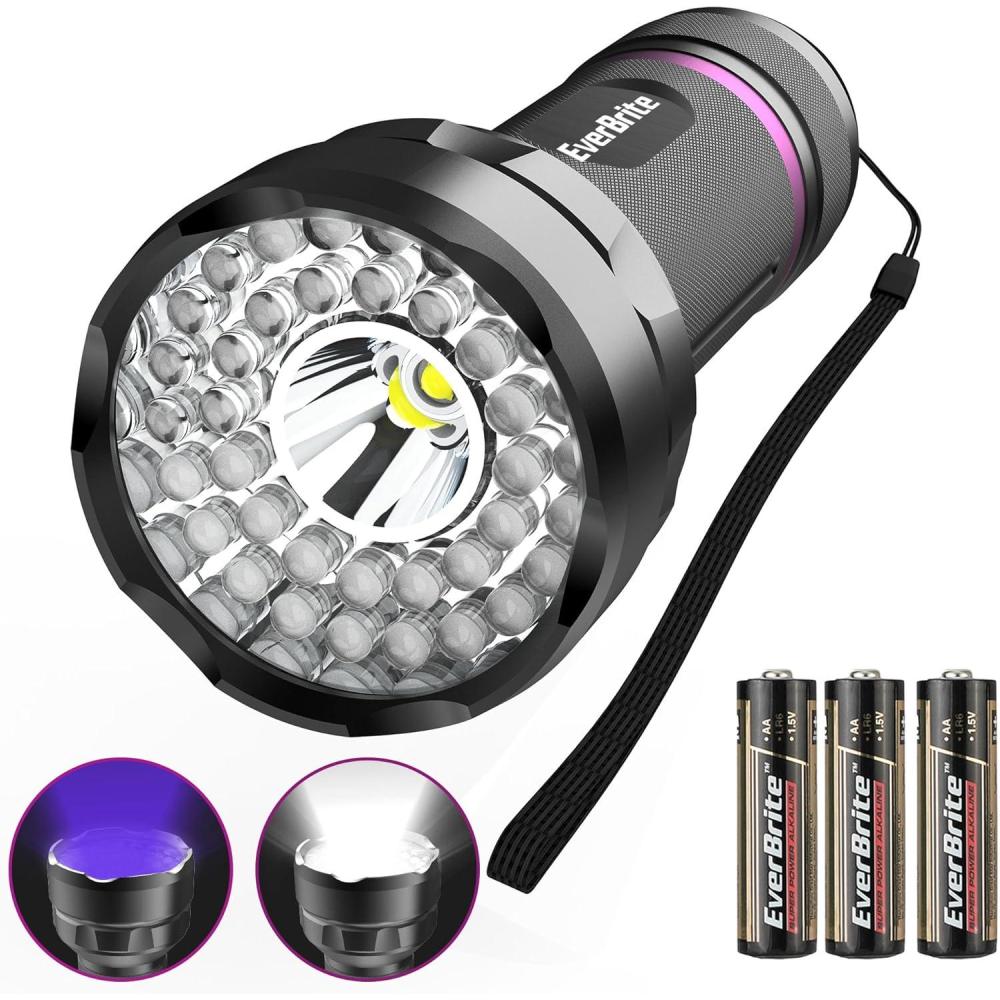 image:imageEverBrite LED Flashlight Multifunctional Flashlight with UV and White Light 395nm Black Light 300 Lumens High Powered Flashlight for Camping Emergencies Pet Urine Stains AA Batteries Included