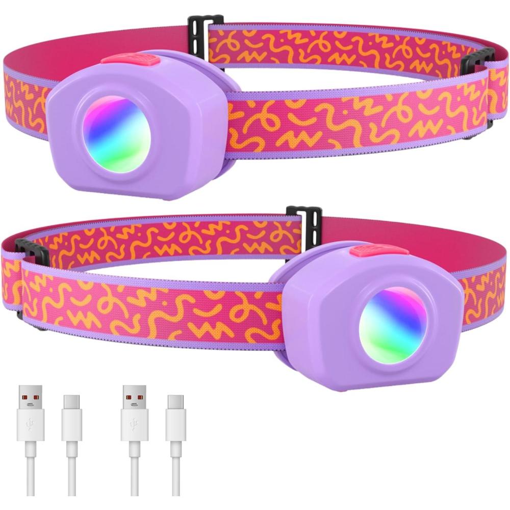 image:imageEverBrite LED Headlamp Rechargeable Kids Headlamp with RGB Mode and Adjustable Headband 3 Modes Multicolor Headlamp for Camping Reading Exploring Halloween ChristmasSweety 2 Pack
