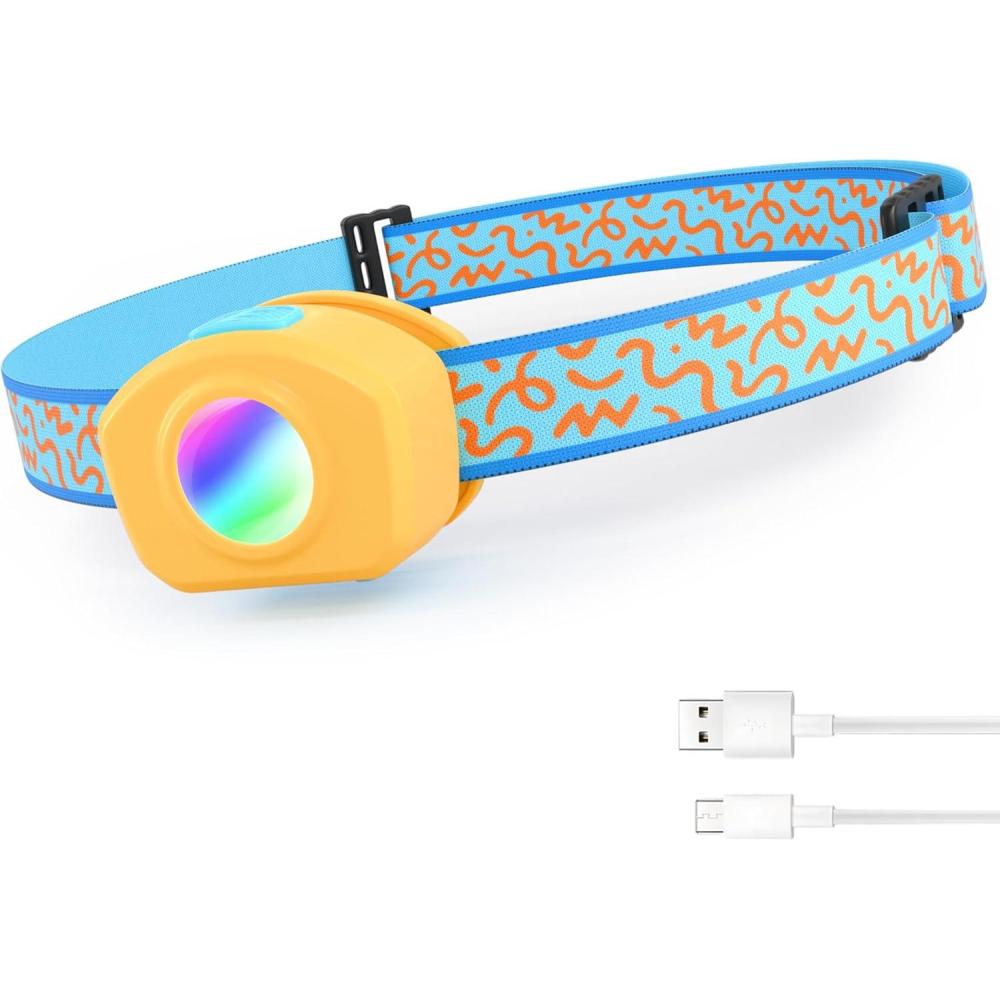 image:imageEverBrite LED Headlamp Rechargeable Kids Headlamp with RGB Mode and Adjustable Headband 3 Modes Multicolor Headlamp for Camping Reading Exploring Halloween ChristmasSunrise
