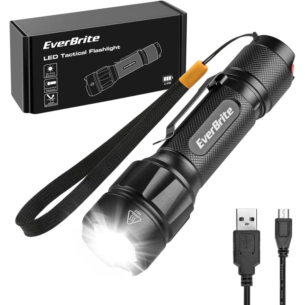 image:imageEverBrite LED Tactical Flashlight Rechargeable Flashlight 750 Lumens with Lanyard amp Clip 6 Modes HighMediumLowStrobeSOSTurbo for Camping Hiking Emergency Survival Use