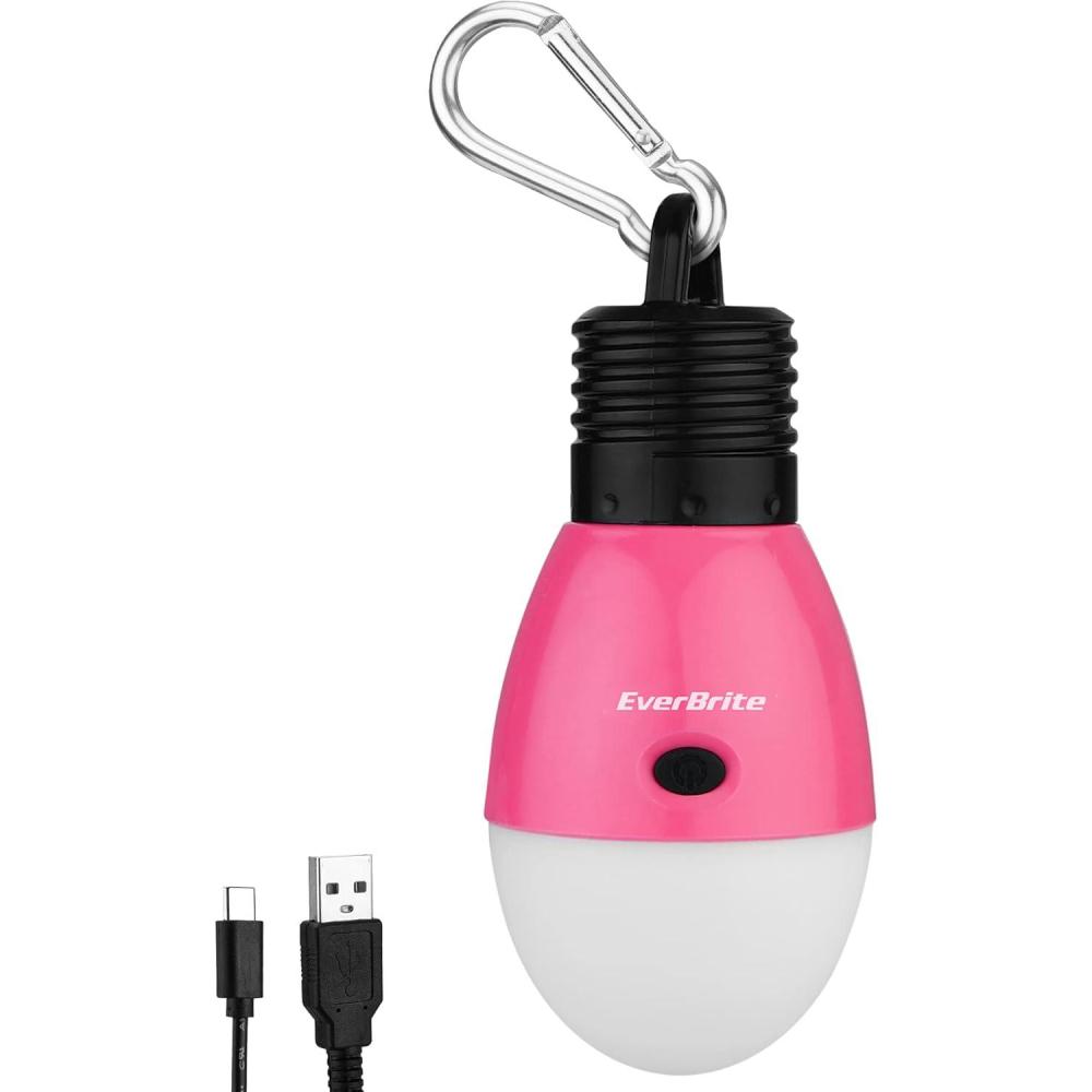 image:imageEverBrite Rechargeable Camping LightPortable Tent Lantern3 Lighting Modes Hanging Tent Light Bulbs with Clip Hook for Hiking Fishing Backpacking Emergency and MoreBlue2 PackPink
