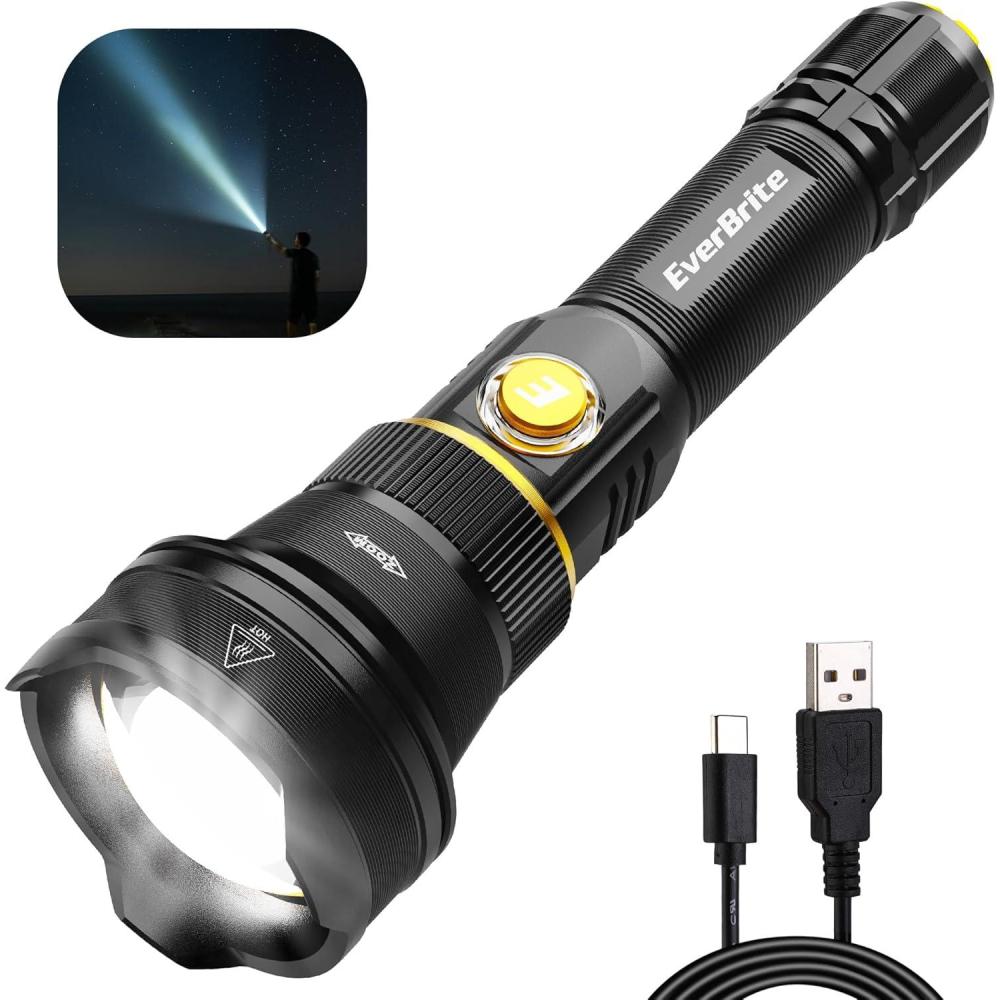 image:imageEverBrite Rechargeable Flashlight 1000 Lumens Zoomable LED Tactical Flashlight with 4 Modes amp Memory Function Including Safety Hammer amp USB C Cable for Camping Hiking Home and Emergencies