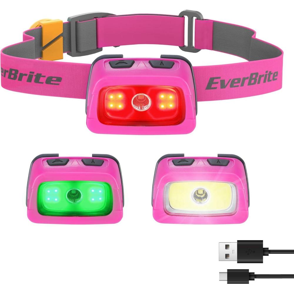 image:imageEverBrite Rechargeable Headlamp 350 Lumens Headlight with RedGreen Light and Tail Light 7 Lighting Modes with Memory Function Perfect for Trail Running Camping and HikingRose Pink