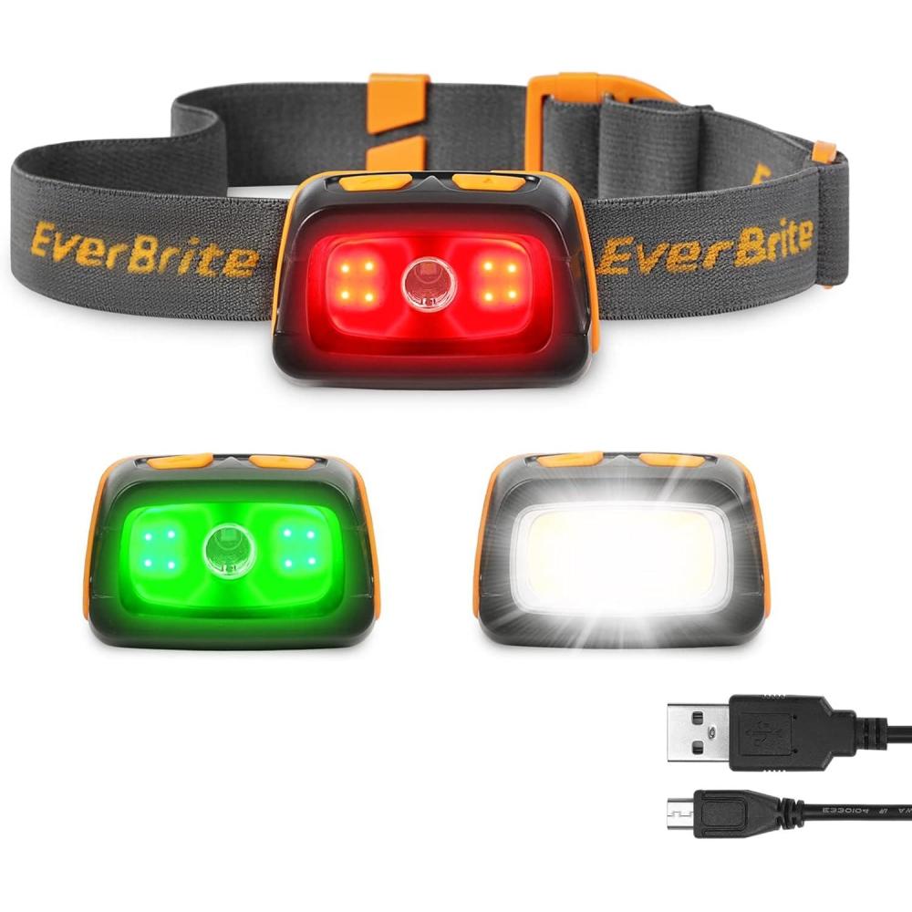 image:imageEverBrite Rechargeable Headlamp 350 Lumens Headlight with RedGreen Light and Tail Light 7 Lighting Modes with Memory Function Perfect for Trail Running Camping and HikingGray
