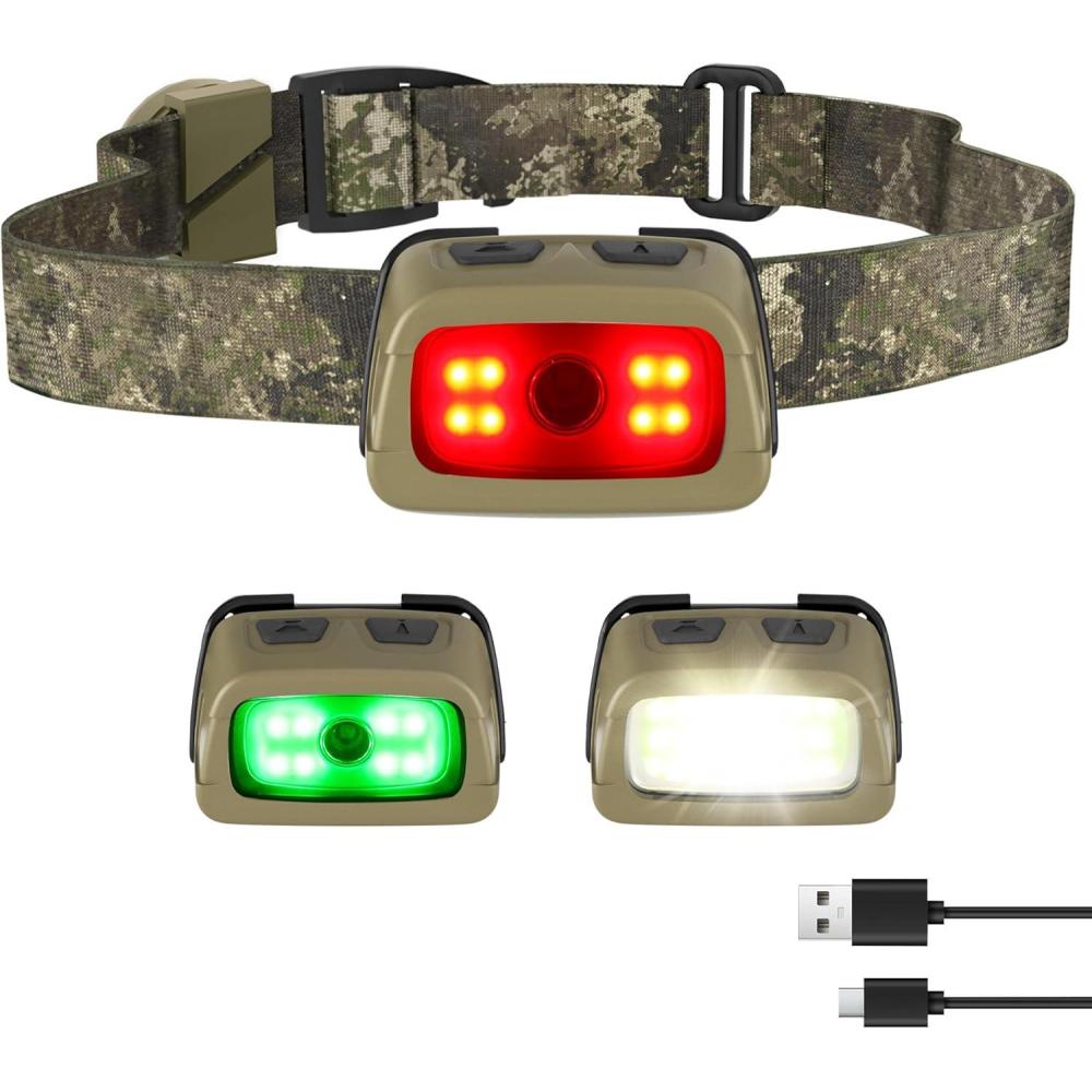 image:imageEverBrite Rechargeable Headlamp 350 Lumens Headlight with RedGreen Light and Tail Light 7 Lighting Modes with Memory Function Perfect for Trail Running Camping and HikingCamo Green