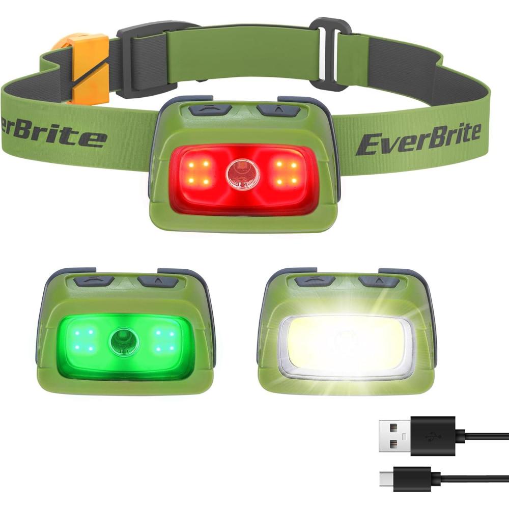image:imageEverBrite Rechargeable Headlamp 350 Lumens Headlight with RedGreen Light and Tail Light 7 Lighting Modes with Memory Function Perfect for Trail Running Camping and HikingMeadow Green