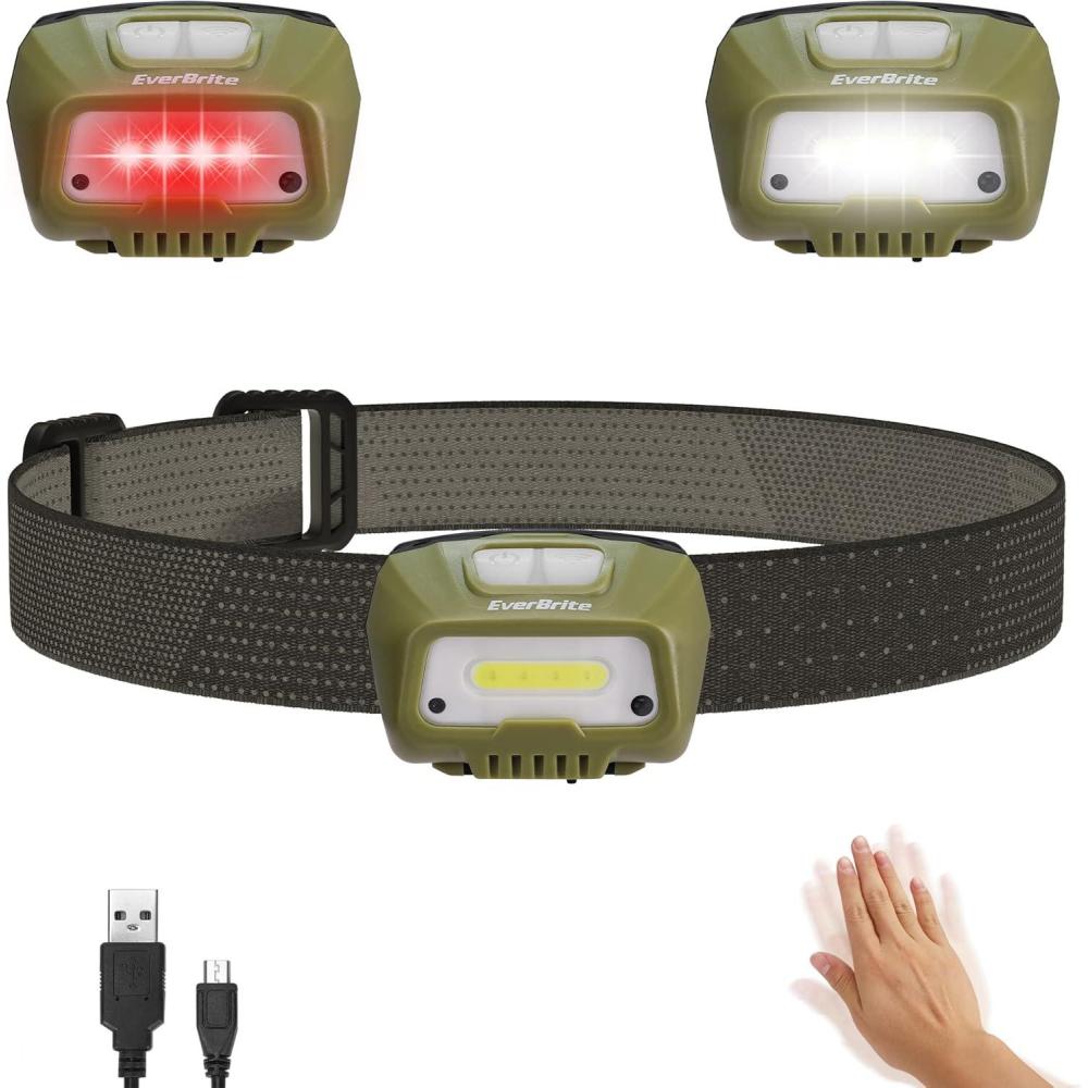 image:imageEverBrite Rechargeable Headlamp LED Bright Motion Sensor Head Lamp Flashlight with 6 Modes Adjustable Headlight for Adults with White Red Light Water Resistant Black for Hiking Running CampingGreen