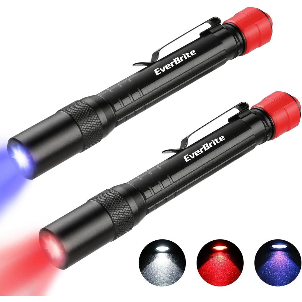 image:imageEverBrite Red Light Penlight Flashlight with 395nm UV BlacklightWhite Light MultiFunction LED Pocket Pen Light AAA Batteries Included for Night Vision Pet Stain Detection Camping 2pack2