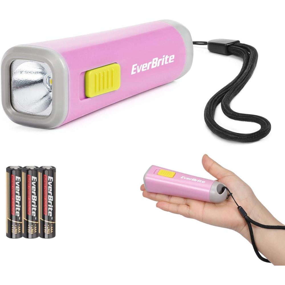 image:imageEverBrite Small Flashlight Mini LED Flashlight Plastic Torch Use for Emergencies Camping Outdoor with Lanyard 3AAA Battery Included BluePink