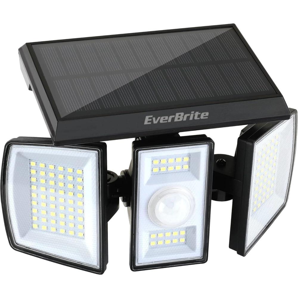image:imageEverBrite Solar Outdoor Lights 128 LED 7000K Solar Motion Sensor Lights 3 Heads Security LED Flood Light 270 Wide Lighting IP65 Waterproof Wall Light for Yard Patio Garden Pathway Porch