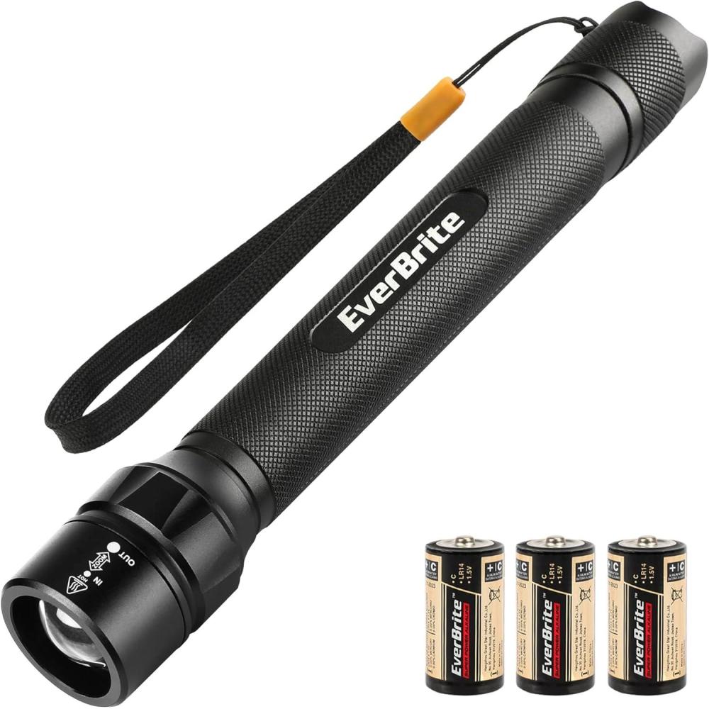 image:imageEverBrite Ultra Bright Tactical Flashlight 600 Lumen Zoomable Adjustable Focus 4 Light Modes HeavyDuty Aluminum Flashlight for Hurricane Supplies Camping 3C Alkaline Batteries Included