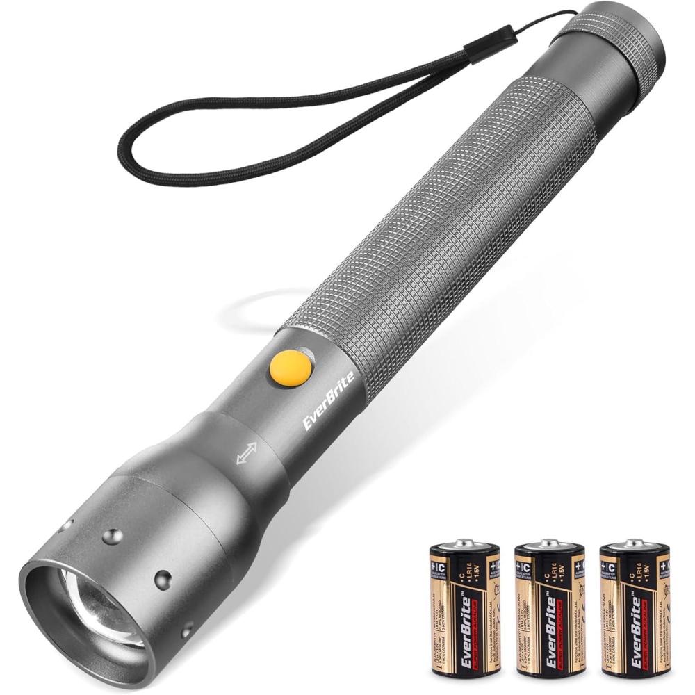 image:imageEverBrite Ultra Bright Tactical Flashlight 900 Lumen Zoomable Adjustable Focus 3 Light Modes HeavyDuty Aluminum Torch for Hurricane Supplies Camping Includes 3C Alkaline BatteriesGray