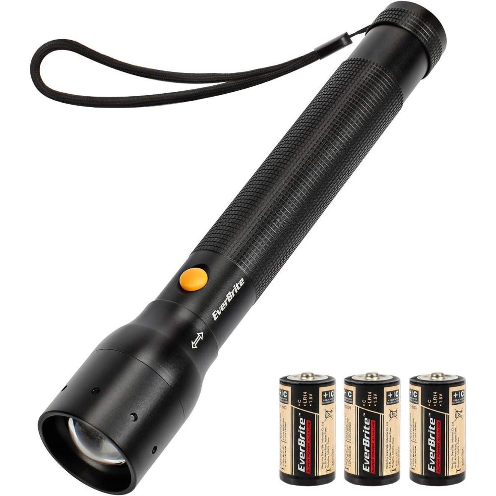 image:imageEverBrite Ultra Bright Tactical Flashlight 900 Lumen Zoomable Adjustable Focus 3 Light Modes HeavyDuty Aluminum Torch for Hurricane Supplies Camping Includes 3C Alkaline BatteriesBlack