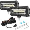 image:imageEverBrite 2PCS 7 Inch 150W Light Bar Spot Flood Off Road Fog Driving Work Light for Truck Car ATV SUV Cabin Boat with 16AWG Wiring Harness Kit 2 Leads