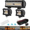 image:imageEverBrite 300W 12 Inch Light Bar amp 2PCS 60W 4 Inch Led Pods White Amber Strobe 6 Modes with Memory Function Off Road 12V Led Lights for SUVs Trucks 16AWG Wiring Harness Kit