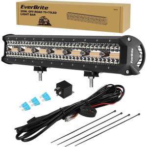 EverBrite 20Inch 420W Spot Flood ComboLight Bar, Triple Row Car Led Lights, Off-Road Wiring Harness and Remote, IP67 Waterproof, 6 Modes, White & Amber LED for Truck, ATV, UTV, SUV