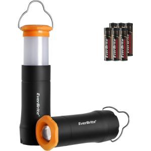 EverBrite 2-in-1 Mini Lanterns and Flashlights with 3 Modes, 2 Pack Portable Outdoor LED Zoomable Torches, Camping Essentials for Hurricane, Hiking, Night Walking, Emergency, Outdoor Lights(Black)