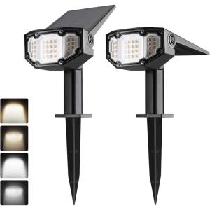 EverBrite 30 LED Solar Landscape Spotlights – Outdoor, IP67 Waterproof – 2-in-1 Solar Lights, 4 Modes Decorative Path Lights for Yard, Porch & Driveway – 2 Pack
