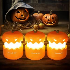 EverBrite 3-Pack Halloween Pumpkin Lantern, Collapsible Jack O Lantern Pumpkins with Lanyard, Halloween Party Favors, Light up Pumpkin Outdoor for Halloween Party Decoration, Battery Included(Orange)