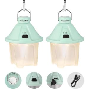 EverBrite 450LM Camping Lantern, USB C Rechargeable Camping Lantern with Magnetic Top&Hanging Hook, 5 Lighting Modes, for Christmas Decorations, Camping, Barbecue, Hiking and Reading, Pack of 2(Mint Green)