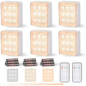 EverBrite Closet Light, LED Tap Lights Push Lights with Remote Control, Battery Powered Stick On Lights for Kitchen, Cabinet, Under Counter, Bedroom (6PCS)(White)