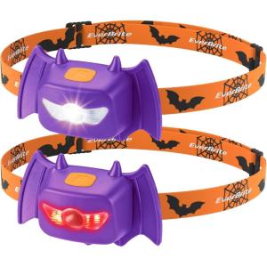 EverBrite Halloween Bat Headlamps Halloween Gifts,3 Modes Head Lamps with Warm/Red/Strobe Lights, Headlights for Halloween Party and Decorations 2 Pack(Bat Head 2 Pack)