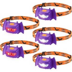 EverBrite Halloween Bat Headlamps Halloween Gifts,3 Modes Head Lamps with Warm/Red/Strobe Lights, Headlights for Halloween Party and Decorations 2 Pack(Bat Head 5 Pack)