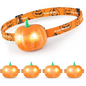 EverBrite Halloween Bat Headlamps Halloween Gifts,3 Modes Head Lamps with Warm/Red/Strobe Lights, Headlights for Halloween Party and Decorations 2 Pack(Pumpkin Head 5PCS)