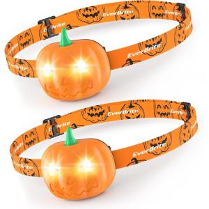 EverBrite Halloween Bat Headlamps Halloween Gifts,3 Modes Head Lamps with Warm/Red/Strobe Lights, Headlights for Halloween Party and Decorations 2 Pack(Pumpkin Head 2PCS)