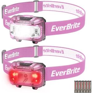 EverBrite Headlamp, 2 Pack Kids Headlamp with Red Light and Memory Function, Head Lamp for Adults and Kids with 5 Modes, Bright Headlamps for Camping, Running, Christmas Gifts, Batteries Included(Pink)
