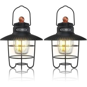 EverBrite LED Camping Lantern, USB C Rechargeable Lantern with 3 Light Modes, Vintage Outdoor Lanterns with Power Bank Function for Power Outages, Hurricane, Emergency, Fishing(2)