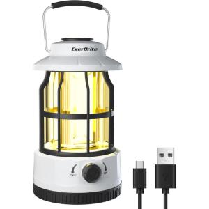EverBrite LED Camping Lantern, USB C Rechargeable Lantern with Stepless Dimming, Vintage Portable Camping Lights & Lanterns, Lanterns for Power Outages, Hurricane, Emergency, Fishing, Home and More(White)