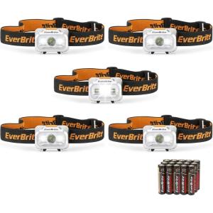 EverBrite LED Headlamp, 4 Lighting Modes, Pivoting Head with Adjustable Headband, IPX4 Water Resistant Perfect for Running, Camping, Hiking, Christmas and Emergency, 3 AAA Battery Powered(5 Pack)(5)