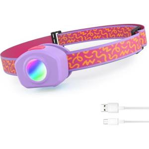 EverBrite LED Headlamp Rechargeable Kids Headlamp with RGB Mode and Adjustable Headband, 3 Modes Multicolor Headlamp for Camping, Reading, Exploring, Halloween, Christmas(Sweety)