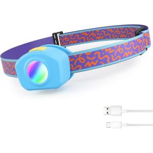 EverBrite LED Headlamp Rechargeable Kids Headlamp with RGB Mode and Adjustable Headband, 3 Modes Multicolor Headlamp for Camping, Reading, Exploring, Halloween, Christmas(Azure)