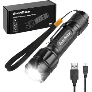 EverBrite LED Tactical Flashlight, Rechargeable Flashlight 750 Lumens with Lanyard & Clip, 6 Modes (High/Medium/Low/Strobe/SOS/Turbo), for Camping, Hiking, Emergency, Survival Use
