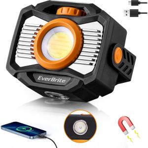 EverBrite Magnetic Work Light Rechargeable LED, 2000LM Portable Mechanic Light with 7 Modes, 360° Rotatable Stepless Dimming COB for Car Repairing, Emergency, Power Outage, Fishing, USB-C Power Bank(7 Modes 2000LM)